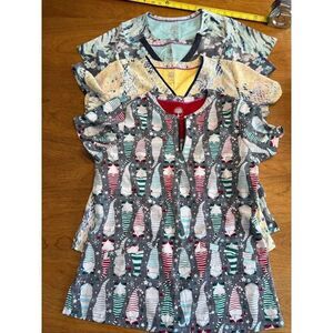 Lot of 4 Healing Hands Women's Zip V Neck Medical Scrub Tops Multicolor Small